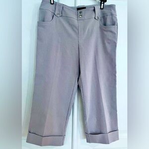 Rekucci Tan White Pinstripe Capri Pants Size 16 Pull On 4 Pocket Cuffed NWOT
